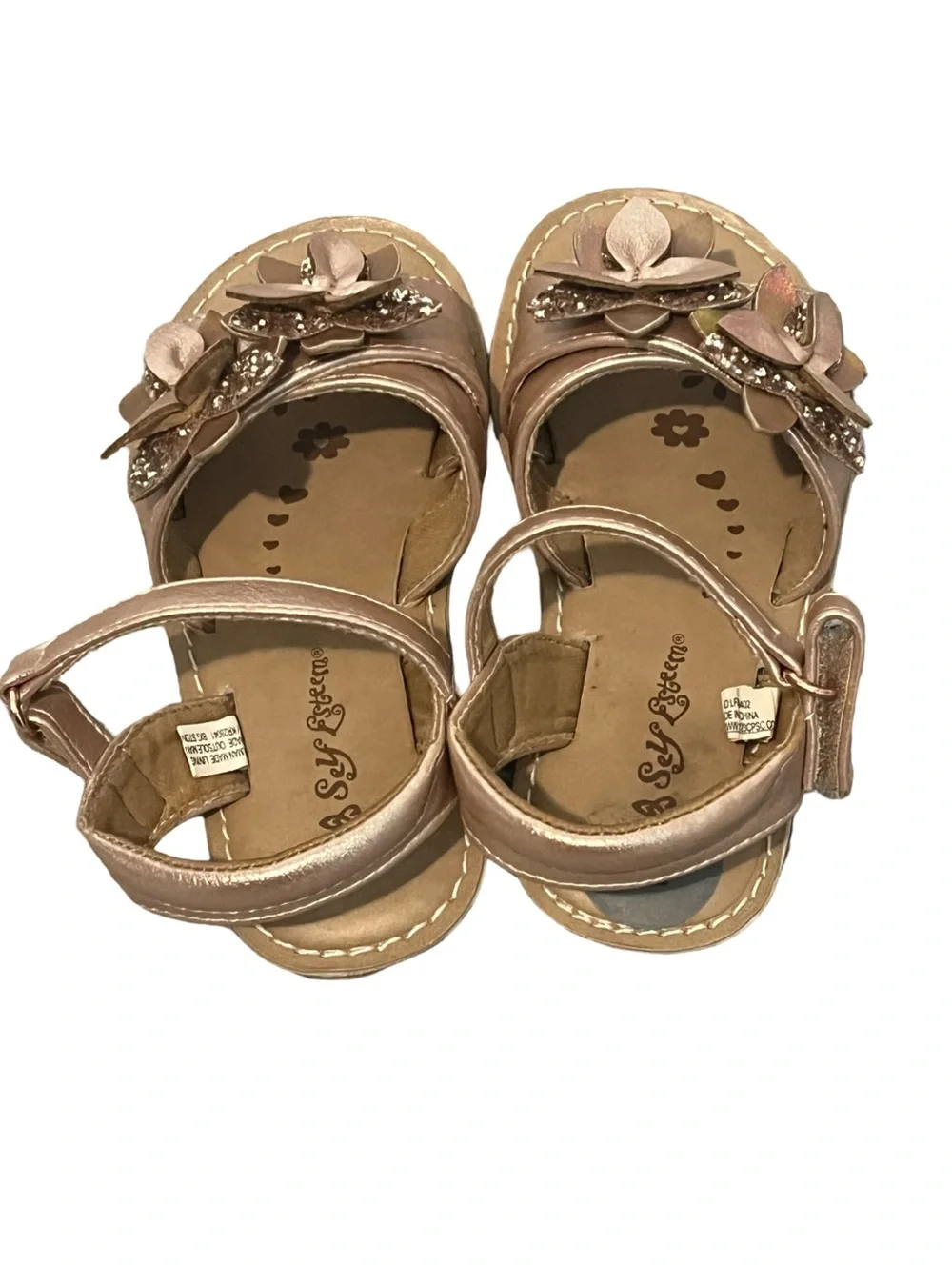 Self Esteem Girls Metallic Rose Gold Flower Strap Sandals Toddler: 7.